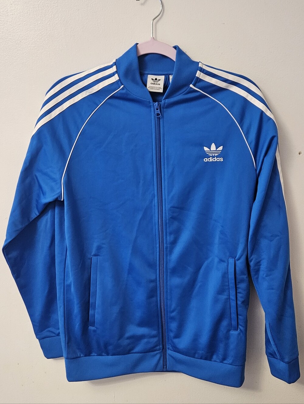 Adidas NWT Blue Trefoil Track Jacket With White Side Stripes
